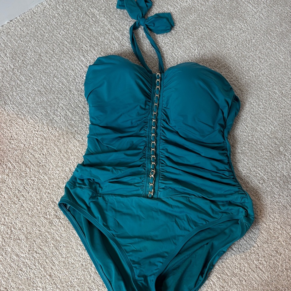 Lilly Pulitzer Teal One-Piece Swimsuit with Gold Chain Detail